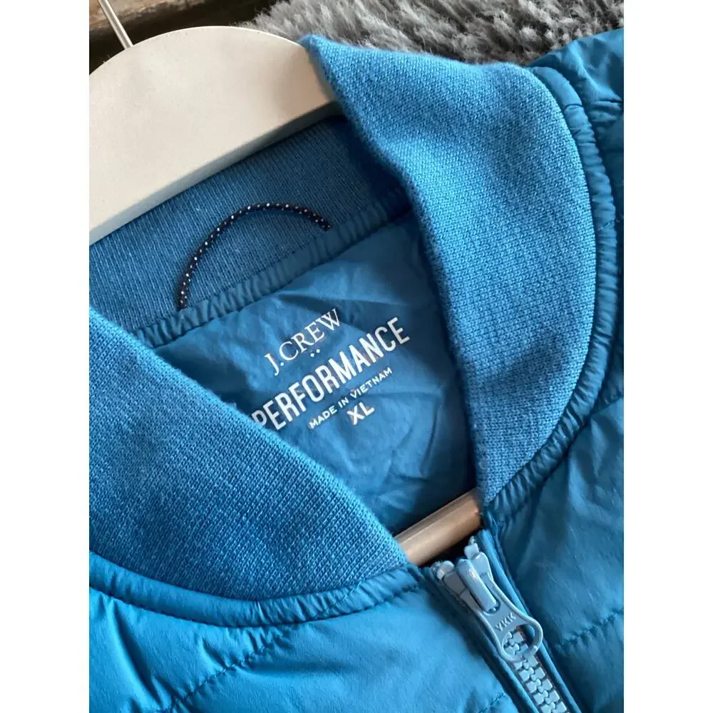 J. Crew Mens Performance Full Zip Quilted Puffer Vest Jacket Outdoors Blue SZ XL